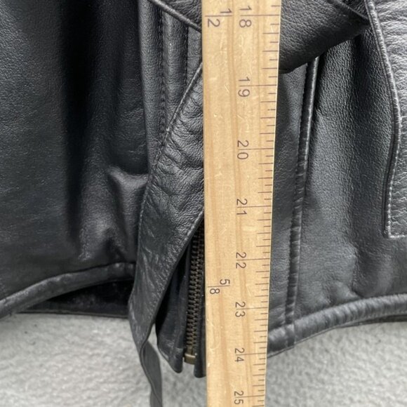 Black Leather Faux Fur Lined Jacket Womens Large Black Belted Hooded Winter Chic - Picture 5 of 8